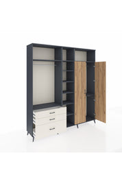 Hyperion Dolap 10 Raflı 3 Çekmeceli 2 Askılı 220x44x243 Antrasit-Çam/Aytaşı