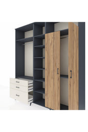 Hyperion Dolap 10 Raflı 3 Çekmeceli 2 Askılı 220x44x243 Antrasit-Çam/Aytaşı