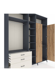 Hyperion Dolap 10 Raflı 3 Çekmeceli 2 Askılı 220x44x243 Antrasit-Çam/Aytaşı