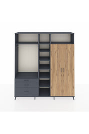 Hyperion Dolap 10 Raflı 3 Çekmeceli 2 Askılı 220x44x243 Antrasit-Çam/Antrasit