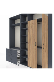 Hyperion Dolap 10 Raflı 3 Çekmeceli 2 Askılı 220x44x243 Antrasit-Çam/Antrasit