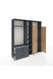 Hyperion Dolap 10 Raflı 3 Çekmeceli 2 Askılı 220x44x243 Antrasit-Çam/Antrasit