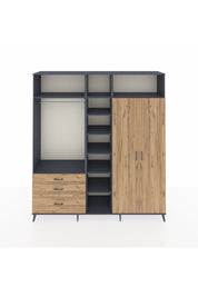 Hyperion Dolap 10 Raflı 3 Çekmeceli 2 Askılı 220x44x243 Antrasit-Çam/Çam