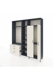 Hyperion Dolap 10 Raflı 3 Çekmeceli 2 Askılı 220x44x243 Antrasit-Aytaşı/Aytaşı