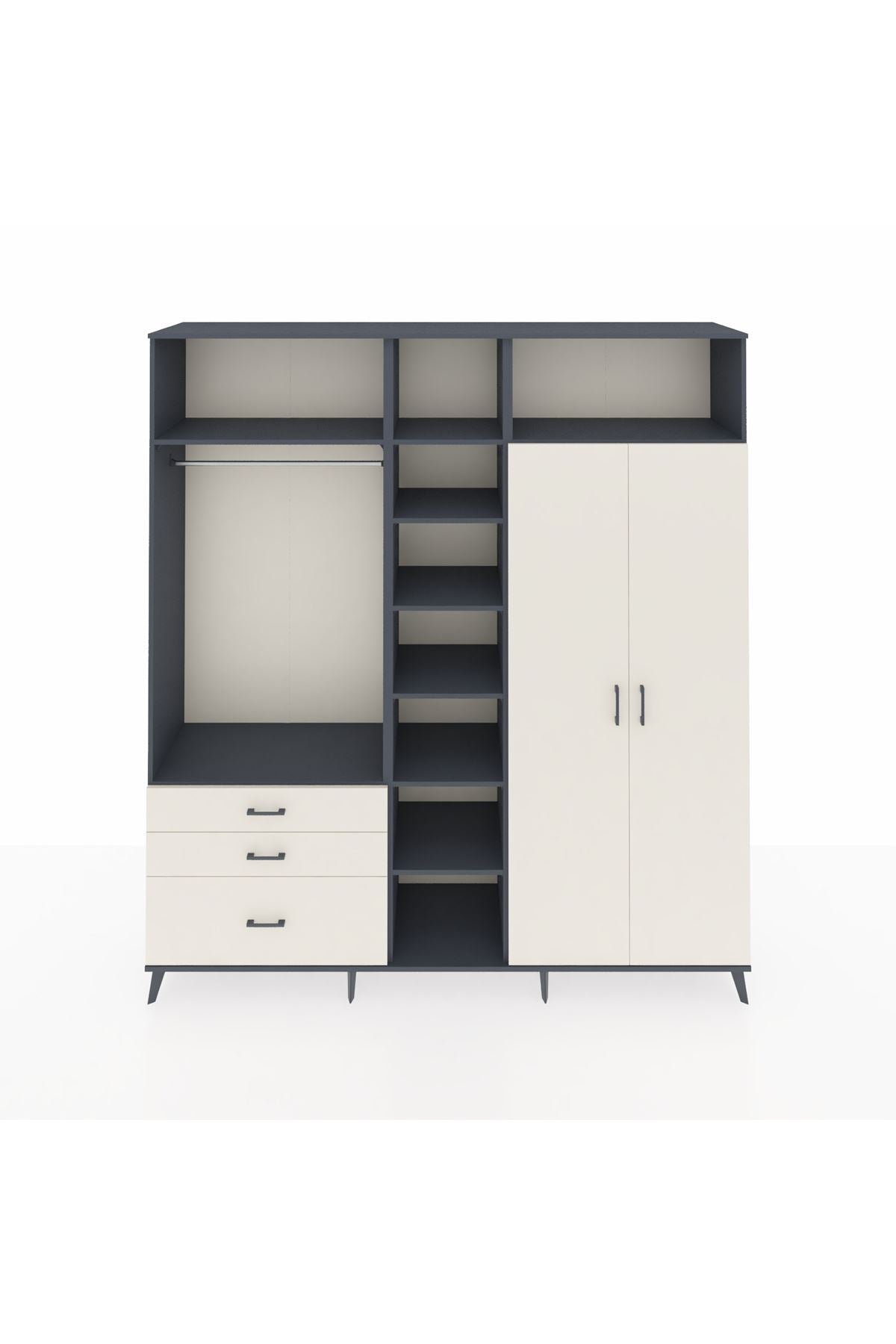 Hyperion Dolap 10 Raflı 3 Çekmeceli 2 Askılı 220x44x243 Antrasit-Aytaşı/Aytaşı