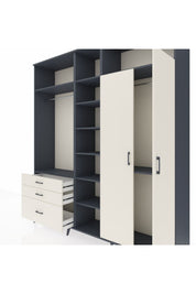 Hyperion Dolap 10 Raflı 3 Çekmeceli 2 Askılı 220x44x243 Antrasit-Aytaşı/Aytaşı