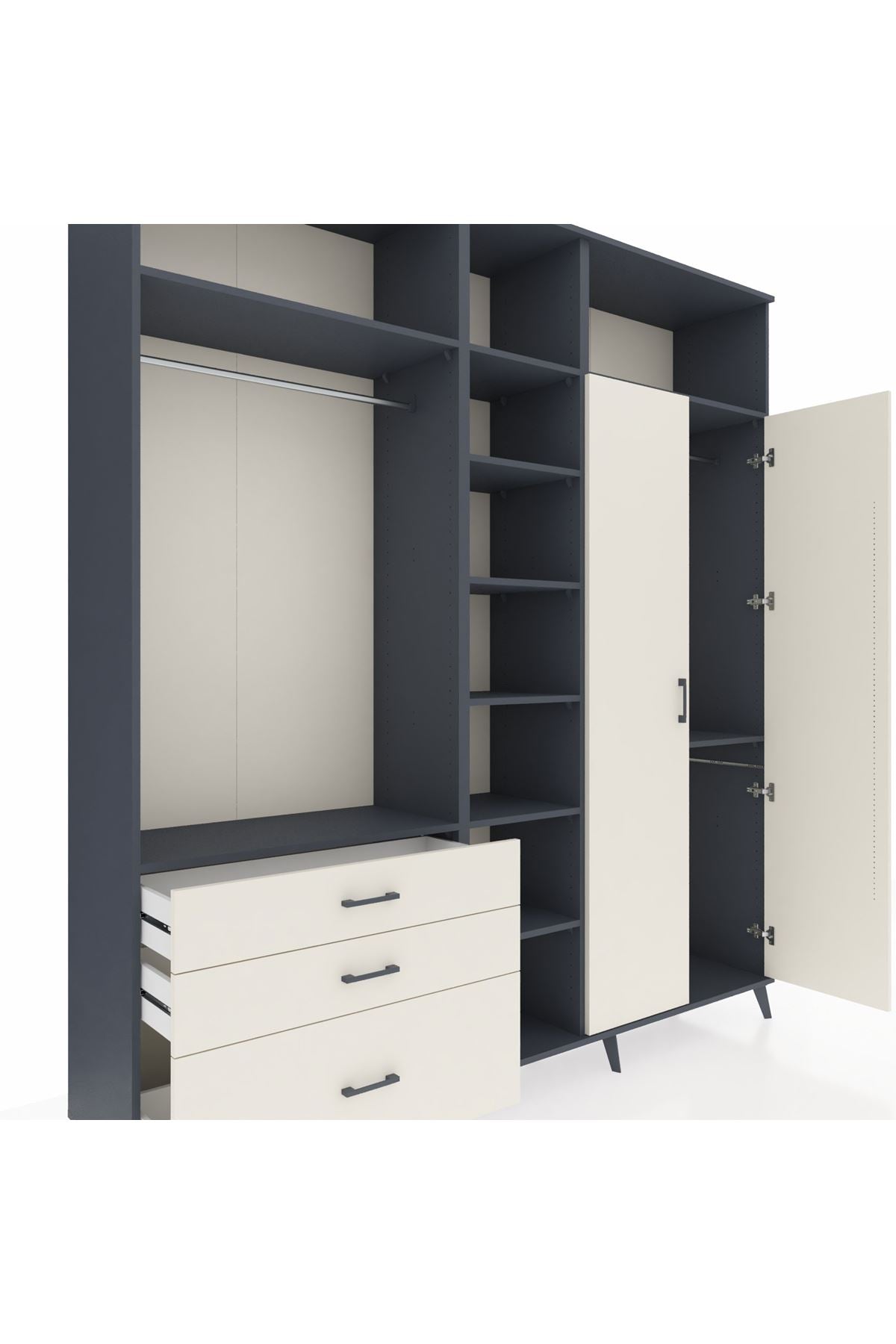 Hyperion Dolap 10 Raflı 3 Çekmeceli 2 Askılı 220x44x243 Antrasit-Aytaşı/Aytaşı