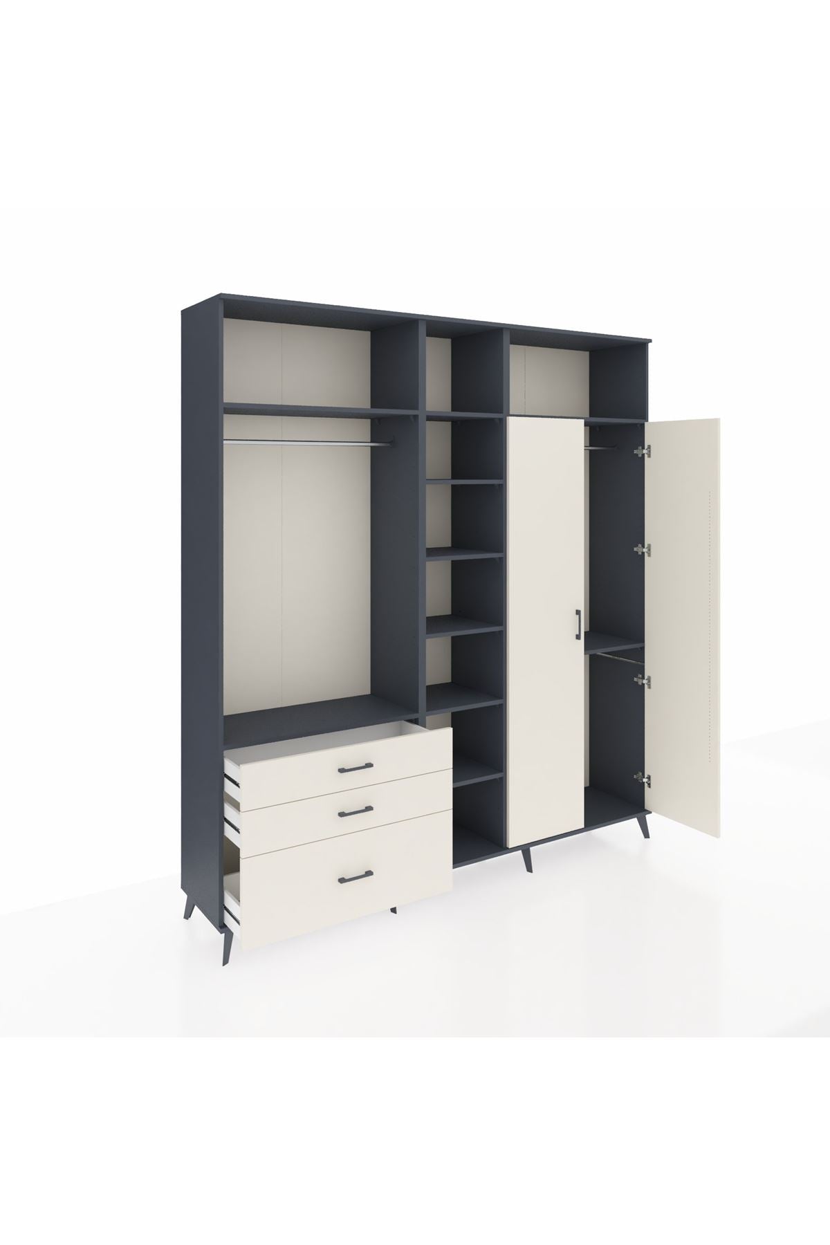 Hyperion Dolap 10 Raflı 3 Çekmeceli 2 Askılı 220x44x243 Antrasit-Aytaşı/Aytaşı