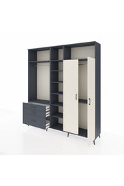 Hyperion Dolap 10 Raflı 3 Çekmeceli 2 Askılı 220x44x243 Antrasit-Aytaşı/Antrasit