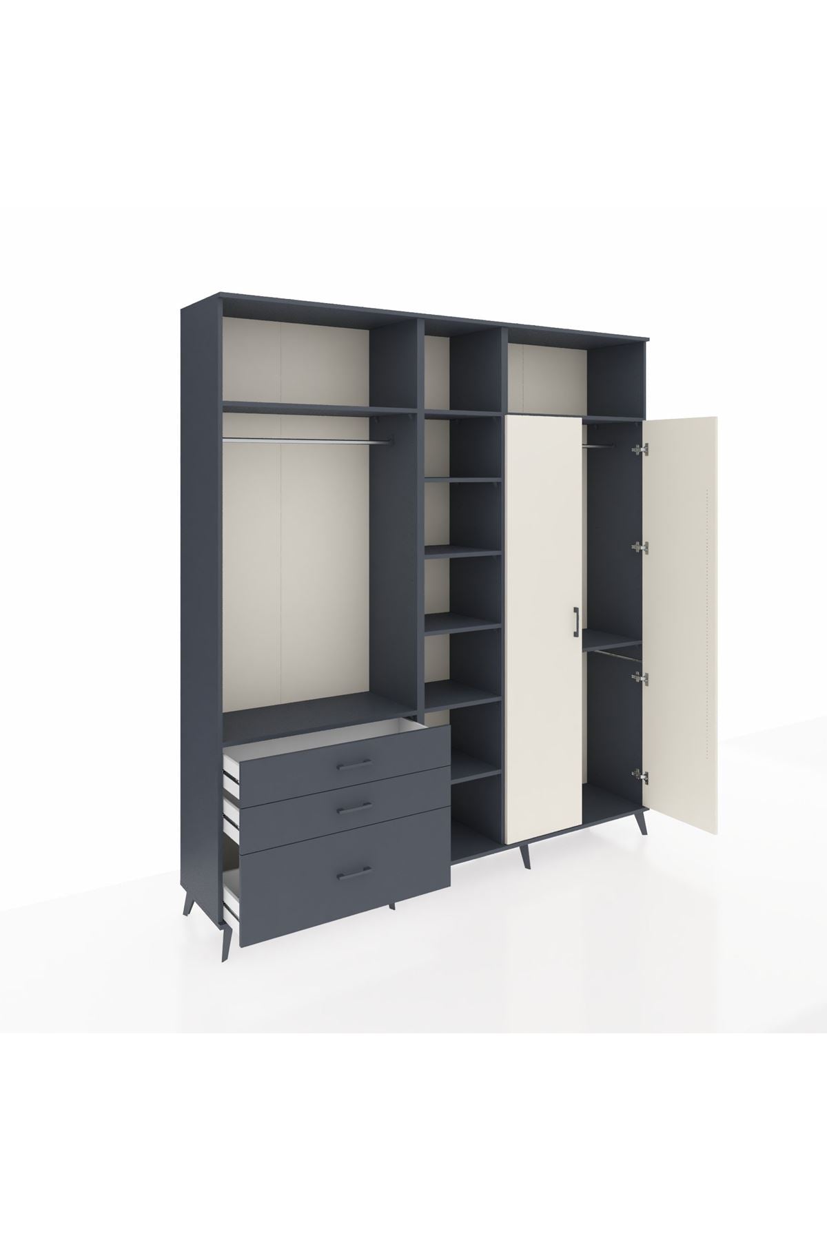 Hyperion Dolap 10 Raflı 3 Çekmeceli 2 Askılı 220x44x243 Antrasit-Aytaşı/Antrasit