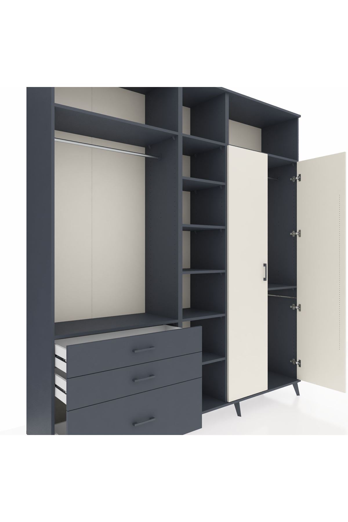 Hyperion Dolap 10 Raflı 3 Çekmeceli 2 Askılı 220x44x243 Antrasit-Aytaşı/Antrasit
