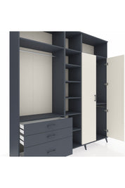 Hyperion Dolap 10 Raflı 3 Çekmeceli 2 Askılı 220x44x243 Antrasit-Aytaşı/Antrasit
