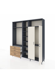 Hyperion Dolap 10 Raflı 3 Çekmeceli 2 Askılı 220x44x243 Antrasit-Aytaşı/Çam