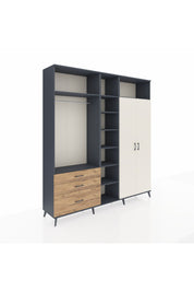 Hyperion Dolap 10 Raflı 3 Çekmeceli 2 Askılı 220x44x243 Antrasit-Aytaşı/Çam