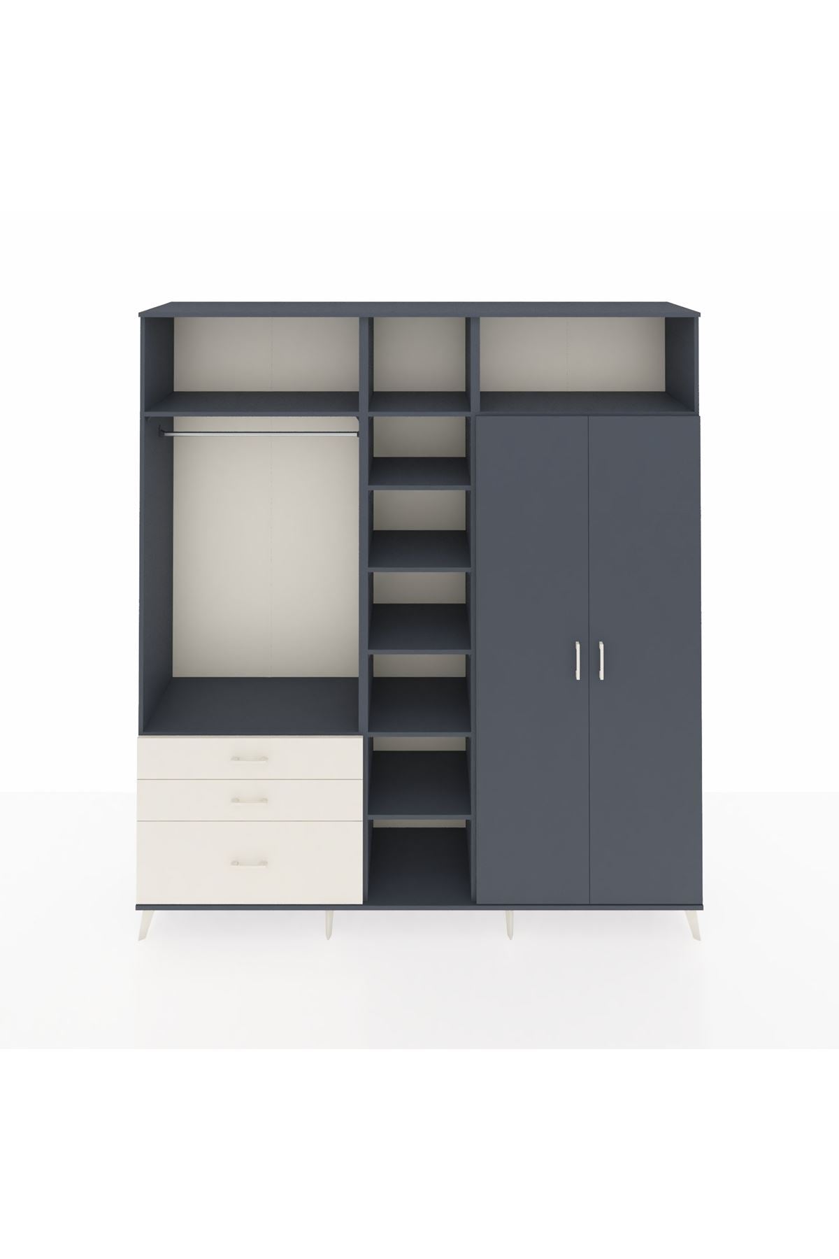 Hyperion Dolap 10 Raflı 3 Çekmeceli 2 Askılı 220x44x243 Antrasit-Antrasit/Aytaşı