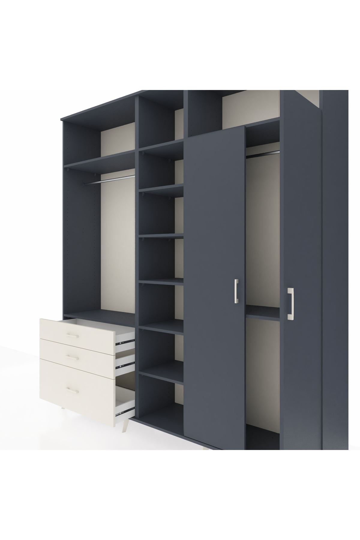 Hyperion Dolap 10 Raflı 3 Çekmeceli 2 Askılı 220x44x243 Antrasit-Antrasit/Aytaşı