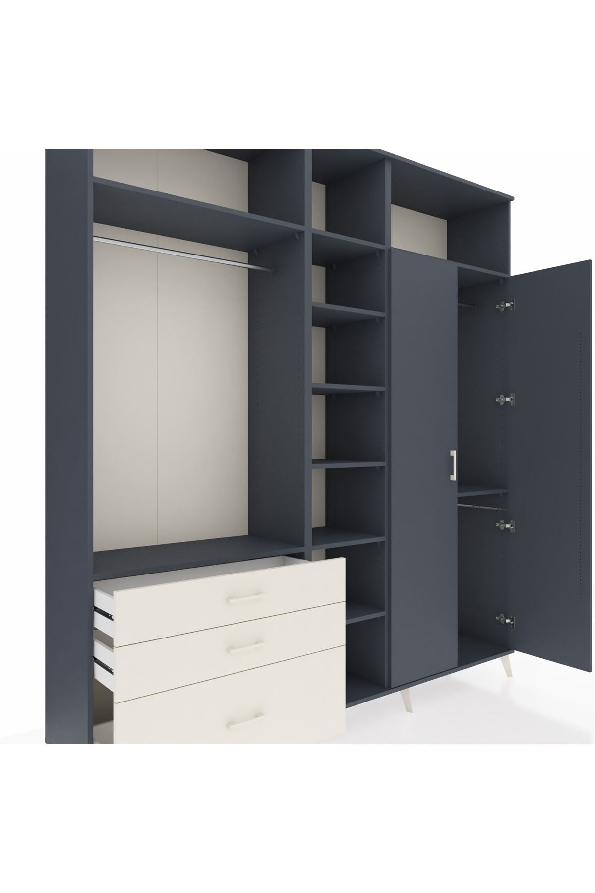 Hyperion Dolap 10 Raflı 3 Çekmeceli 2 Askılı 220x44x243 Antrasit-Antrasit/Aytaşı