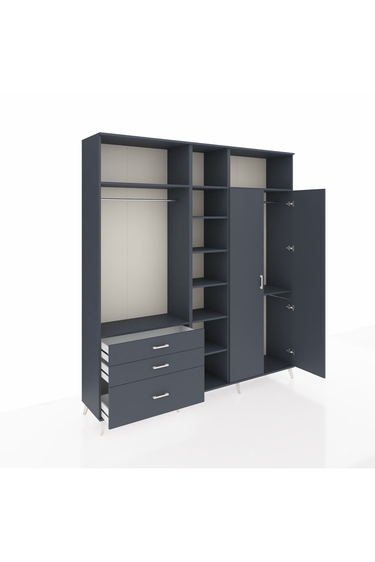 Hyperion Dolap 10 Raflı 3 Çekmeceli 2 Askılı 220x44x243 Antrasit-Antrasit/Antrasit