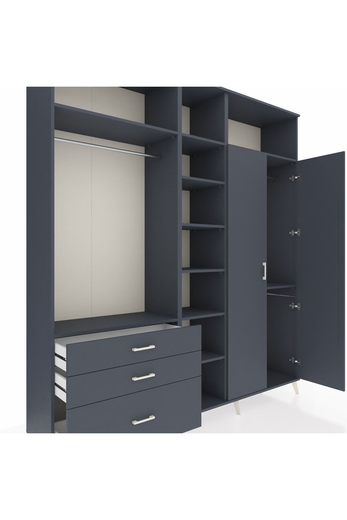 Hyperion Dolap 10 Raflı 3 Çekmeceli 2 Askılı 220x44x243 Antrasit-Antrasit/Antrasit