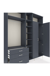 Hyperion Dolap 10 Raflı 3 Çekmeceli 2 Askılı 220x44x243 Antrasit-Antrasit/Antrasit