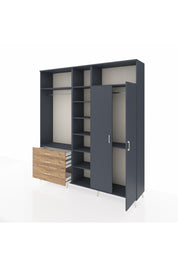 Hyperion Dolap 10 Raflı 3 Çekmeceli 2 Askılı 220x44x243 Antrasit-Antrasit/Çam