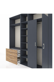 Hyperion Dolap 10 Raflı 3 Çekmeceli 2 Askılı 220x44x243 Antrasit-Antrasit/Çam