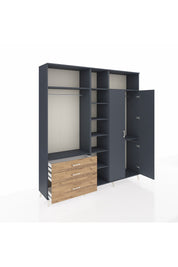 Hyperion Dolap 10 Raflı 3 Çekmeceli 2 Askılı 220x44x243 Antrasit-Antrasit/Çam