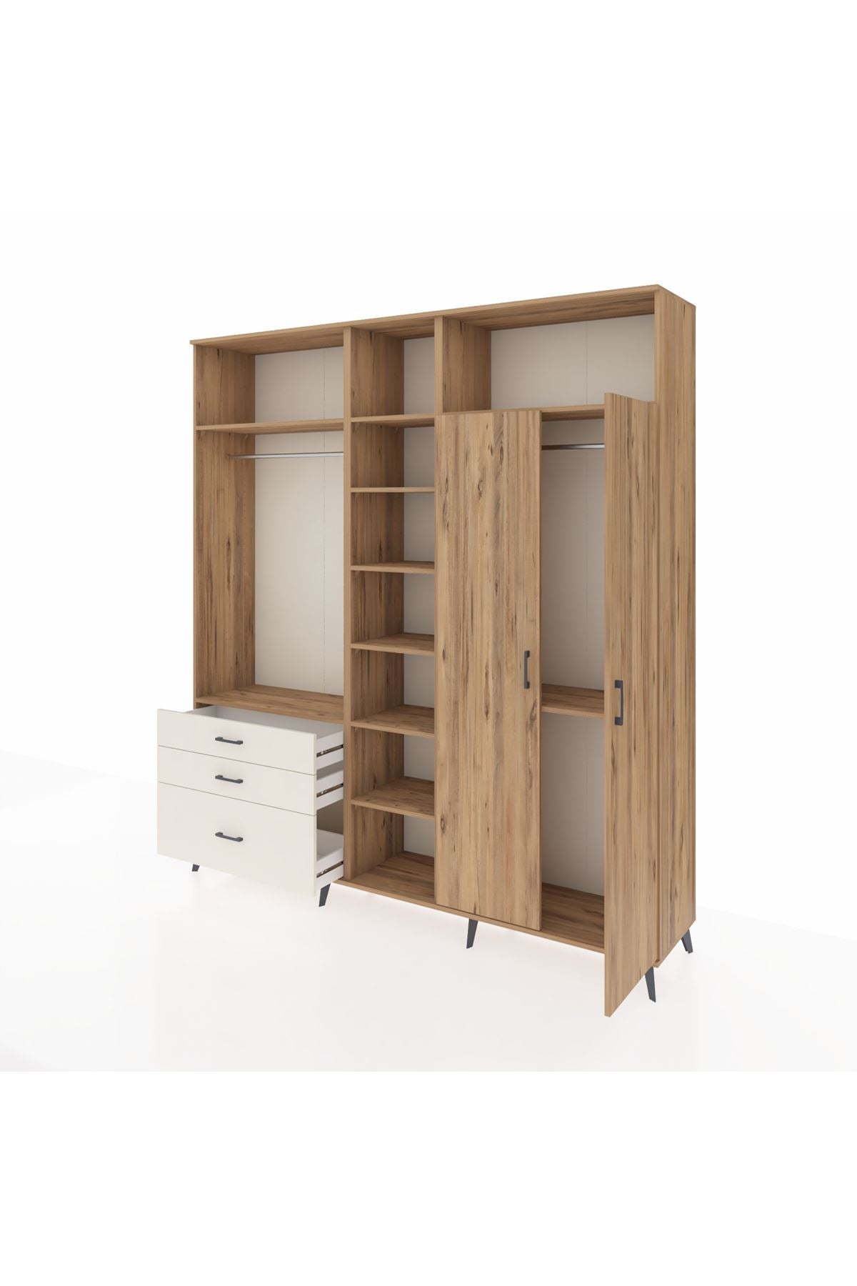 Hyperion Dolap 10 Raflı 3 Çekmeceli 2 Askılı 220x44x243 Çam-Çam/Aytaşı