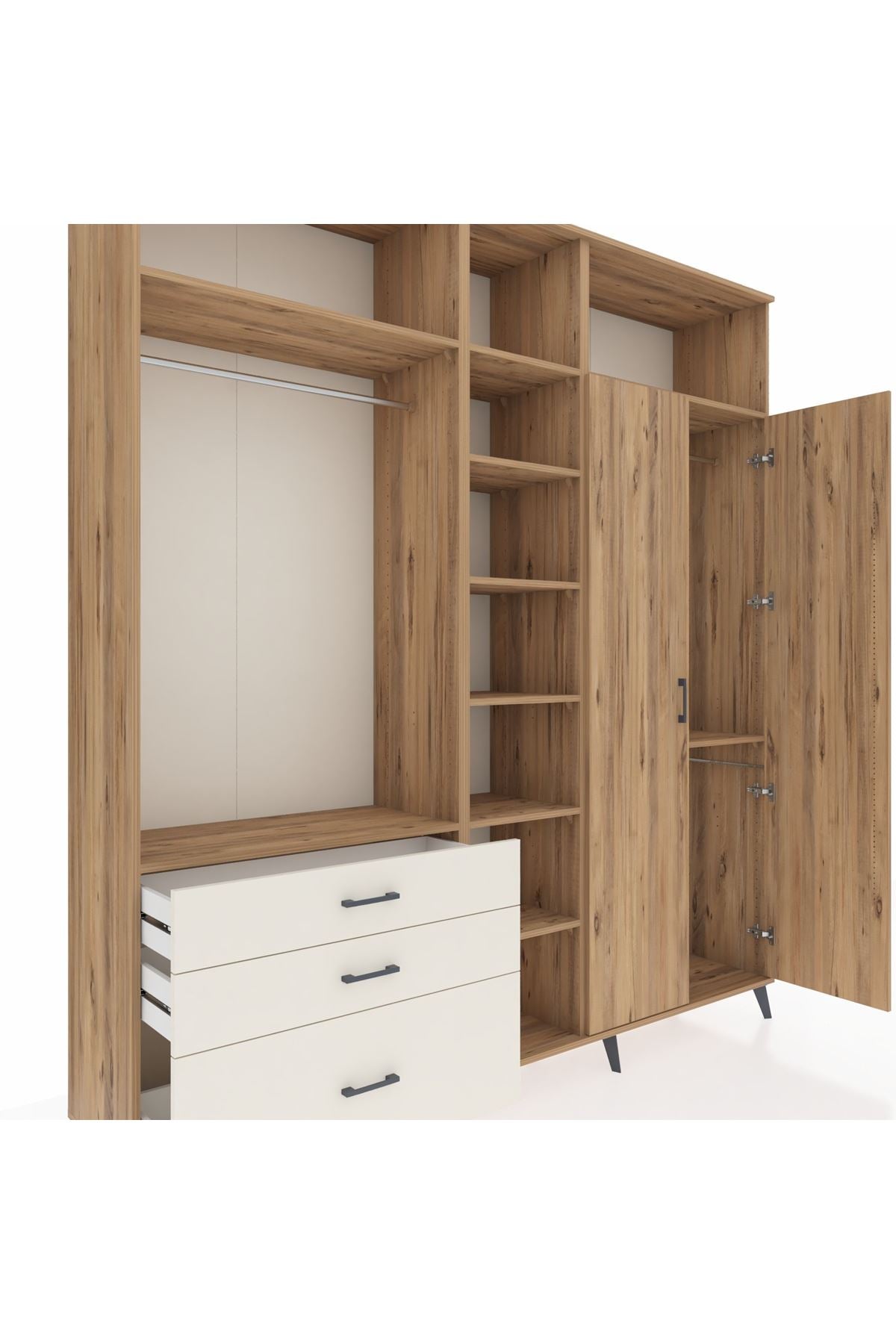 Hyperion Dolap 10 Raflı 3 Çekmeceli 2 Askılı 220x44x243 Çam-Çam/Aytaşı