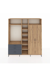 Hyperion Dolap 10 Raflı 3 Çekmeceli 2 Askılı 220x44x243 Çam-Çam/Antrasit