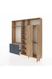 Hyperion Dolap 10 Raflı 3 Çekmeceli 2 Askılı 220x44x243 Çam-Çam/Antrasit