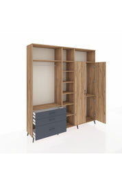 Hyperion Dolap 10 Raflı 3 Çekmeceli 2 Askılı 220x44x243 Çam-Çam/Antrasit