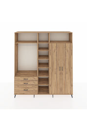 Hyperion Dolap 10 Raflı 3 Çekmeceli 2 Askılı 220x44x243 Çam-Çam/Çam