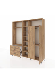 Hyperion Dolap 10 Raflı 3 Çekmeceli 2 Askılı 220x44x243 Çam-Çam/Çam