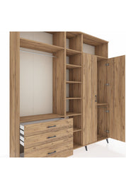 Hyperion Dolap 10 Raflı 3 Çekmeceli 2 Askılı 220x44x243 Çam-Çam/Çam