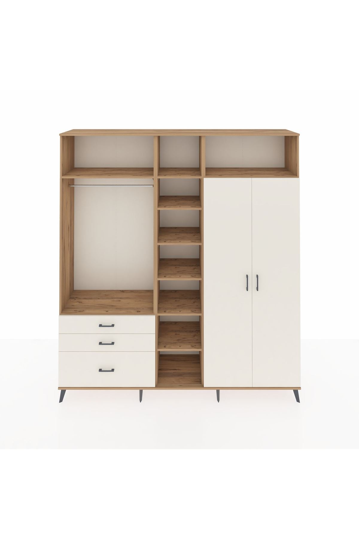 Hyperion Dolap 10 Raflı 3 Çekmeceli 2 Askılı 220x44x243 Çam-Aytaşı/Aytaşı