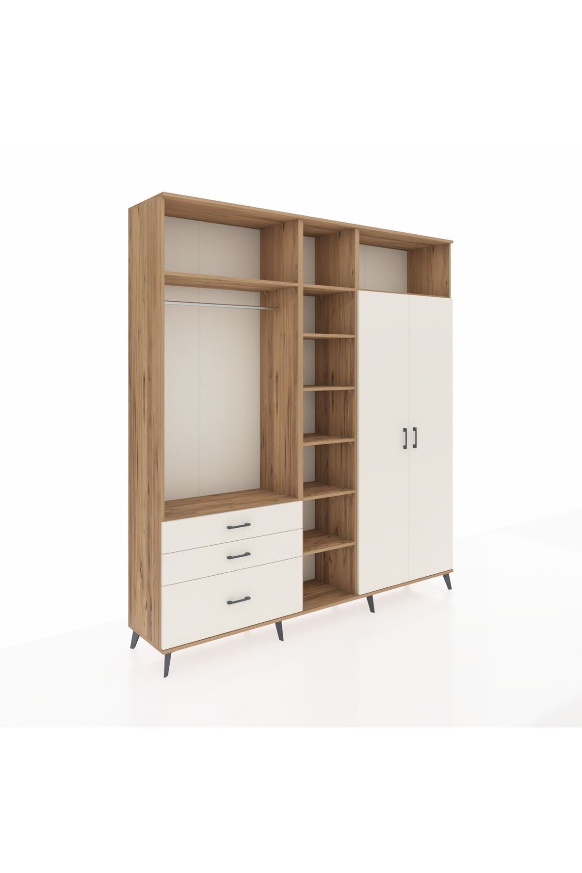 Hyperion Dolap 10 Raflı 3 Çekmeceli 2 Askılı 220x44x243 Çam-Aytaşı/Aytaşı