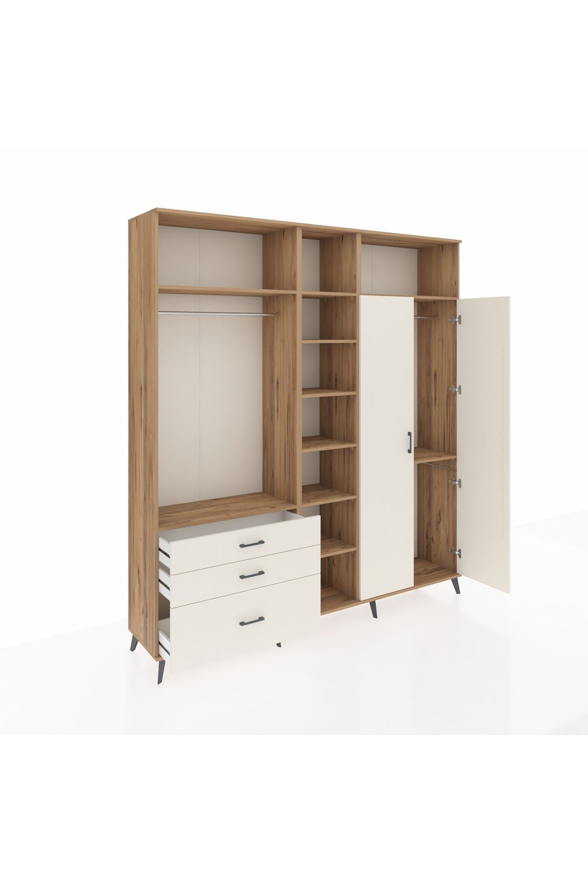 Hyperion Dolap 10 Raflı 3 Çekmeceli 2 Askılı 220x44x243 Çam-Aytaşı/Aytaşı