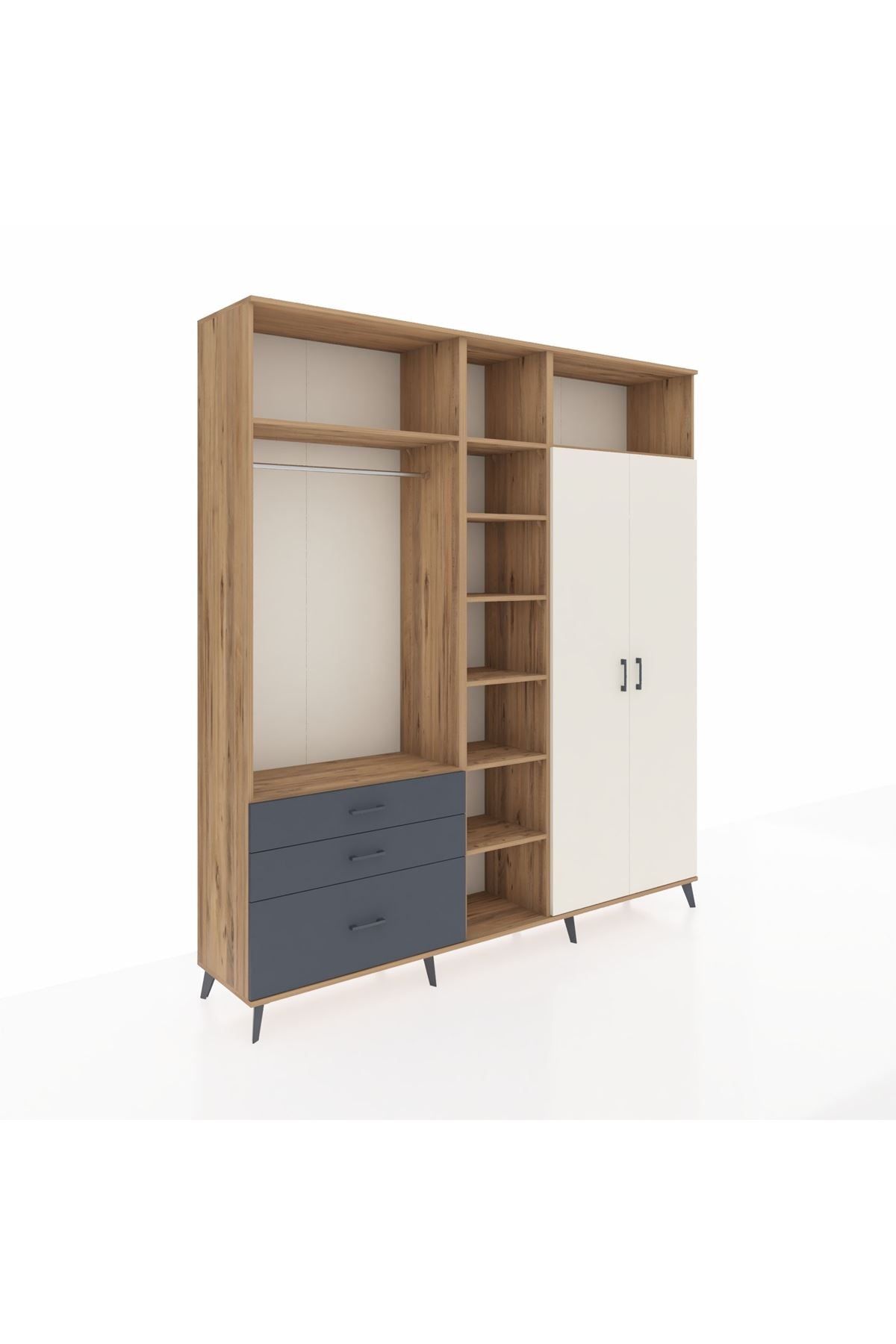 Hyperion Dolap 10 Raflı 3 Çekmeceli 2 Askılı 220x44x243 Çam-Aytaşı/Antrasit