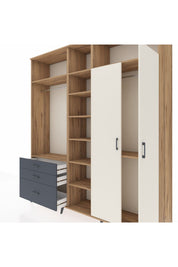 Hyperion Dolap 10 Raflı 3 Çekmeceli 2 Askılı 220x44x243 Çam-Aytaşı/Antrasit