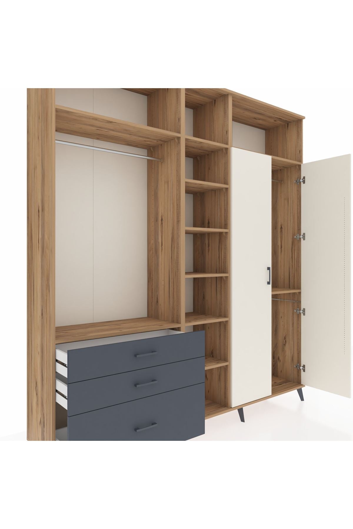 Hyperion Dolap 10 Raflı 3 Çekmeceli 2 Askılı 220x44x243 Çam-Aytaşı/Antrasit