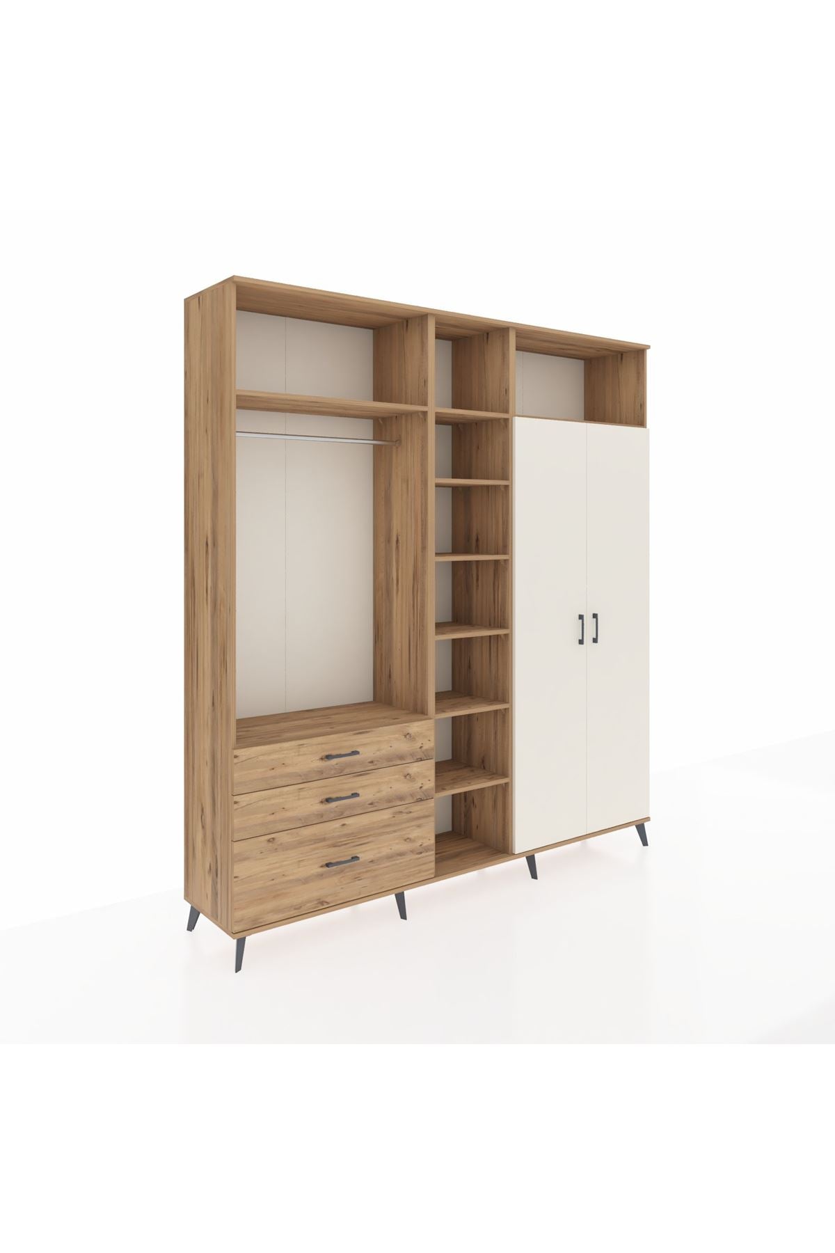 Hyperion Dolap 10 Raflı 3 Çekmeceli 2 Askılı 220x44x243 Çam-Aytaşı/Çam