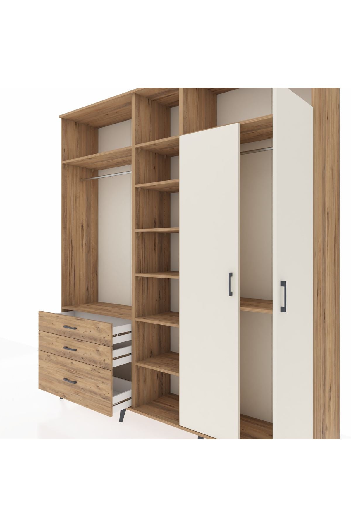 Hyperion Dolap 10 Raflı 3 Çekmeceli 2 Askılı 220x44x243 Çam-Aytaşı/Çam