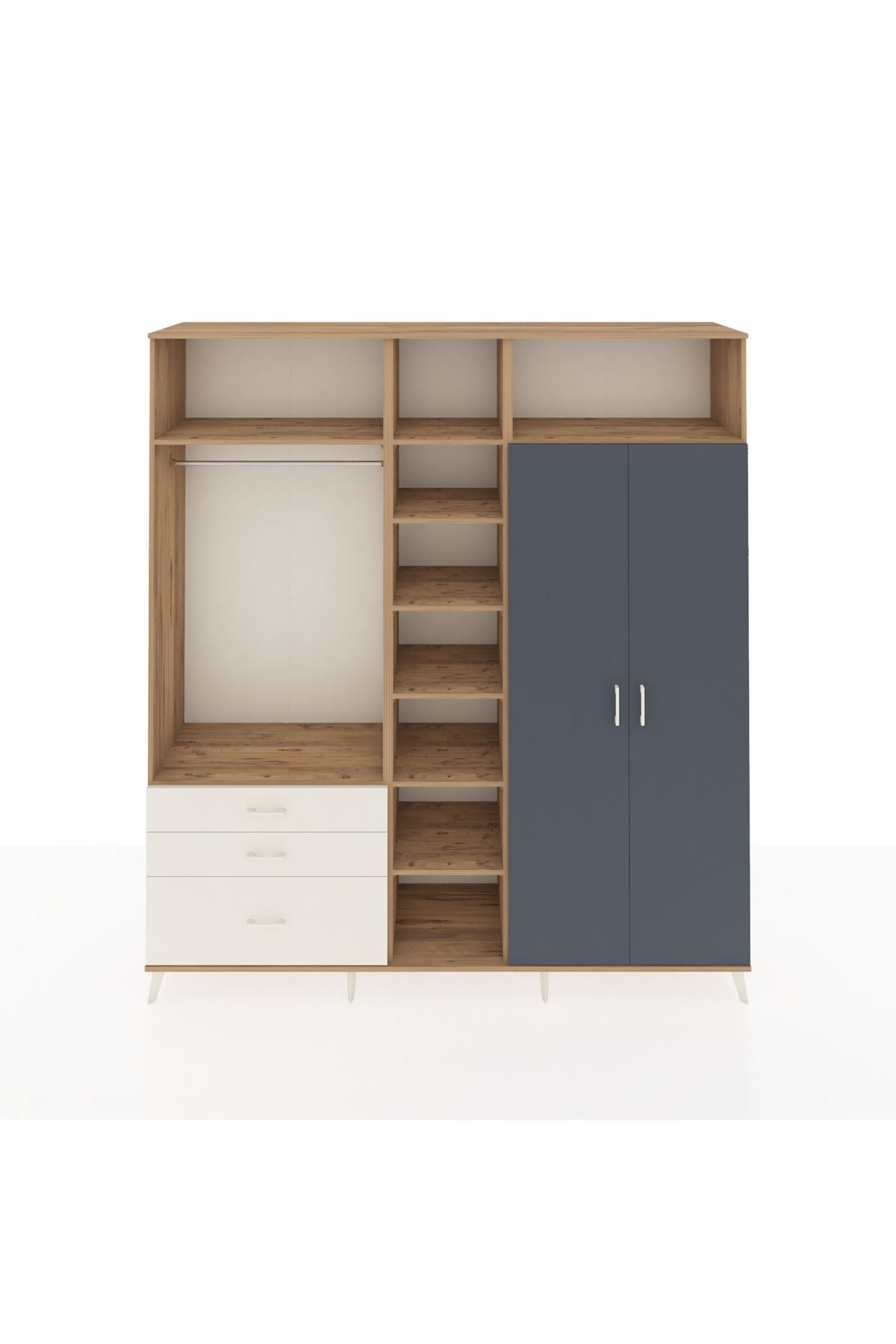 Hyperion Dolap 10 Raflı 3 Çekmeceli 2 Askılı 220x44x243 Çam-Antrasit/Aytaşı