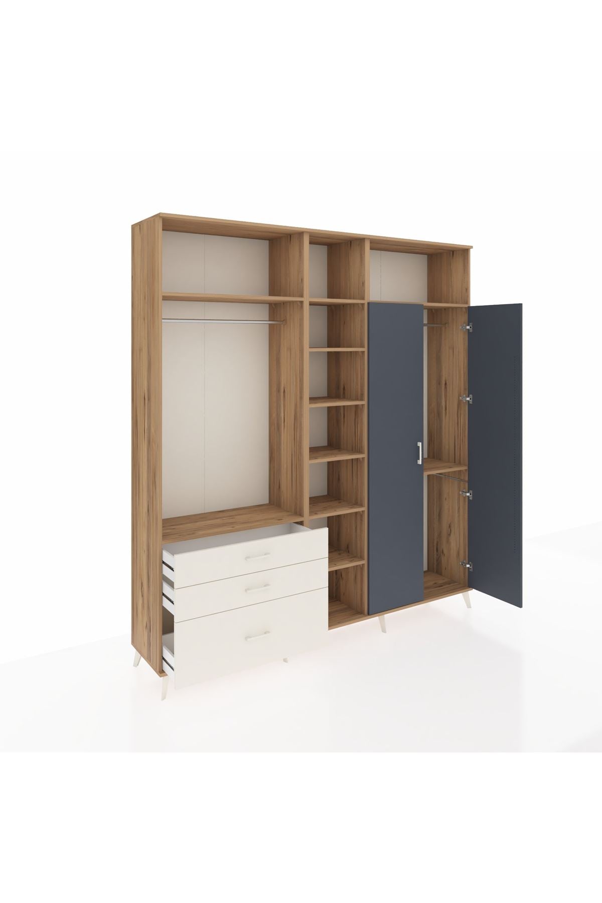 Hyperion Dolap 10 Raflı 3 Çekmeceli 2 Askılı 220x44x243 Çam-Antrasit/Aytaşı