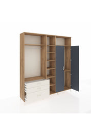 Hyperion Dolap 10 Raflı 3 Çekmeceli 2 Askılı 220x44x243 Çam-Antrasit/Aytaşı