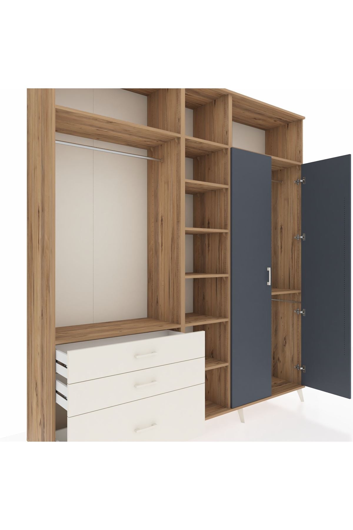 Hyperion Dolap 10 Raflı 3 Çekmeceli 2 Askılı 220x44x243 Çam-Antrasit/Aytaşı