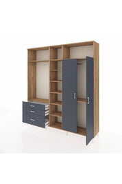 Hyperion Dolap 10 Raflı 3 Çekmeceli 2 Askılı 220x44x243 Çam-Antrasit/Antrasit