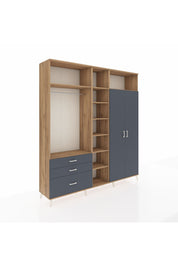 Hyperion Dolap 10 Raflı 3 Çekmeceli 2 Askılı 220x44x243 Çam-Antrasit/Antrasit