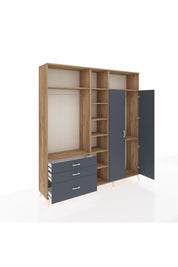 Hyperion Dolap 10 Raflı 3 Çekmeceli 2 Askılı 220x44x243 Çam-Antrasit/Antrasit